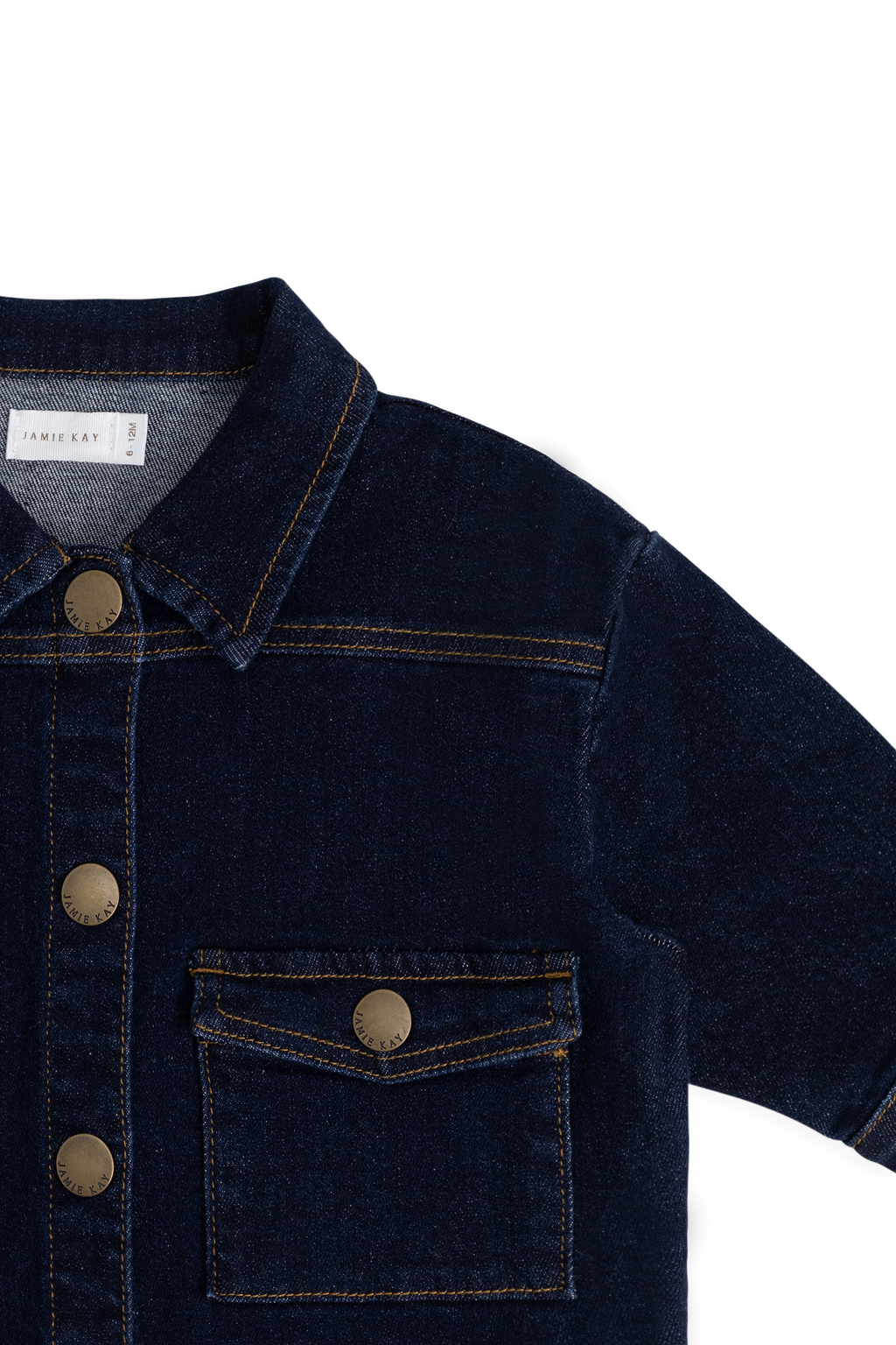 Veste Enfant Classique en Jean Indigo en Coton Élasthanne avec Boutons sur le Devant et Poches Plaques