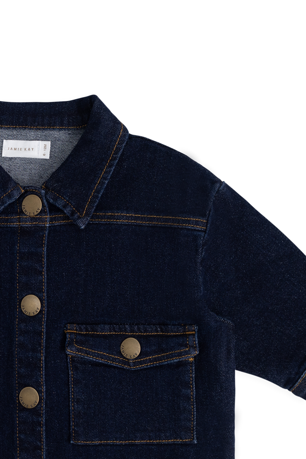 Veste Enfant Classique en Jean Indigo en Coton Élasthanne avec Boutons sur le Devant et Poches Plaques