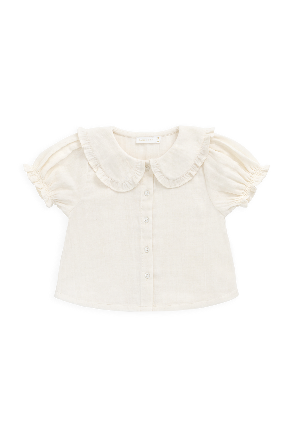 Blouse Fille en Mousseline de Coton Bio au Col Claudine et Manches Bouffantes - Parchemin Féminin