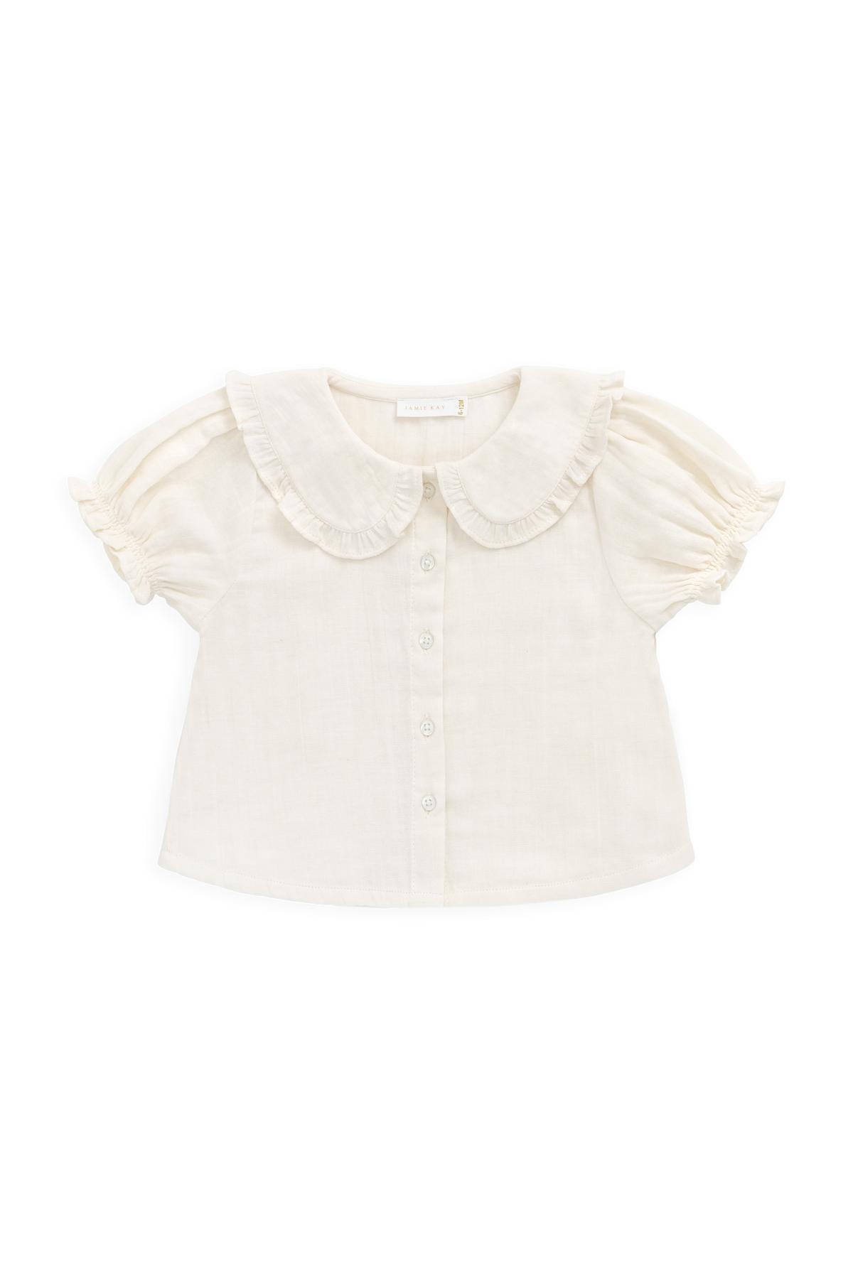 Blouse Fille en Mousseline de Coton Bio au Col Claudine et Manches Bouffantes - Parchemin Féminin
