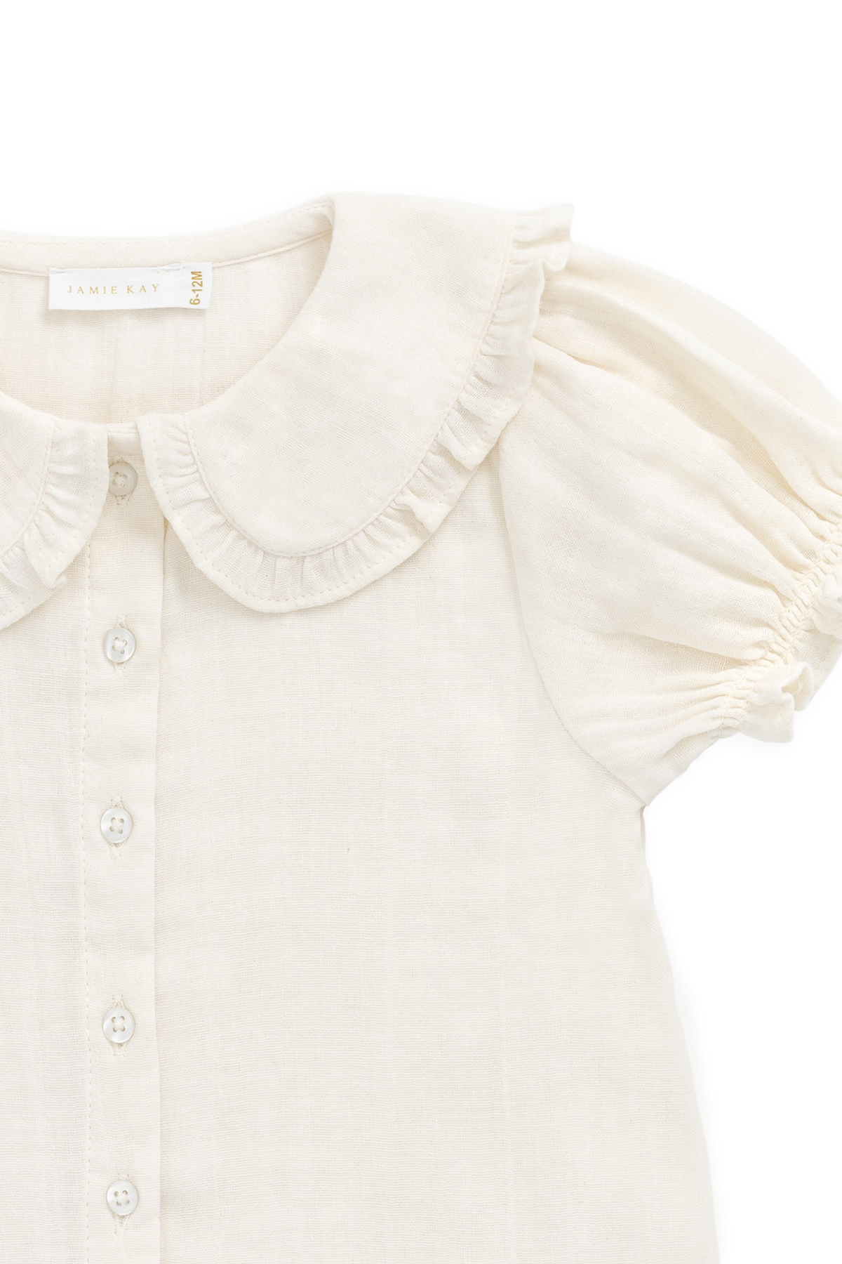 Blouse Fille en Mousseline de Coton Bio au Col Claudine et Manches Bouffantes - Parchemin Féminin