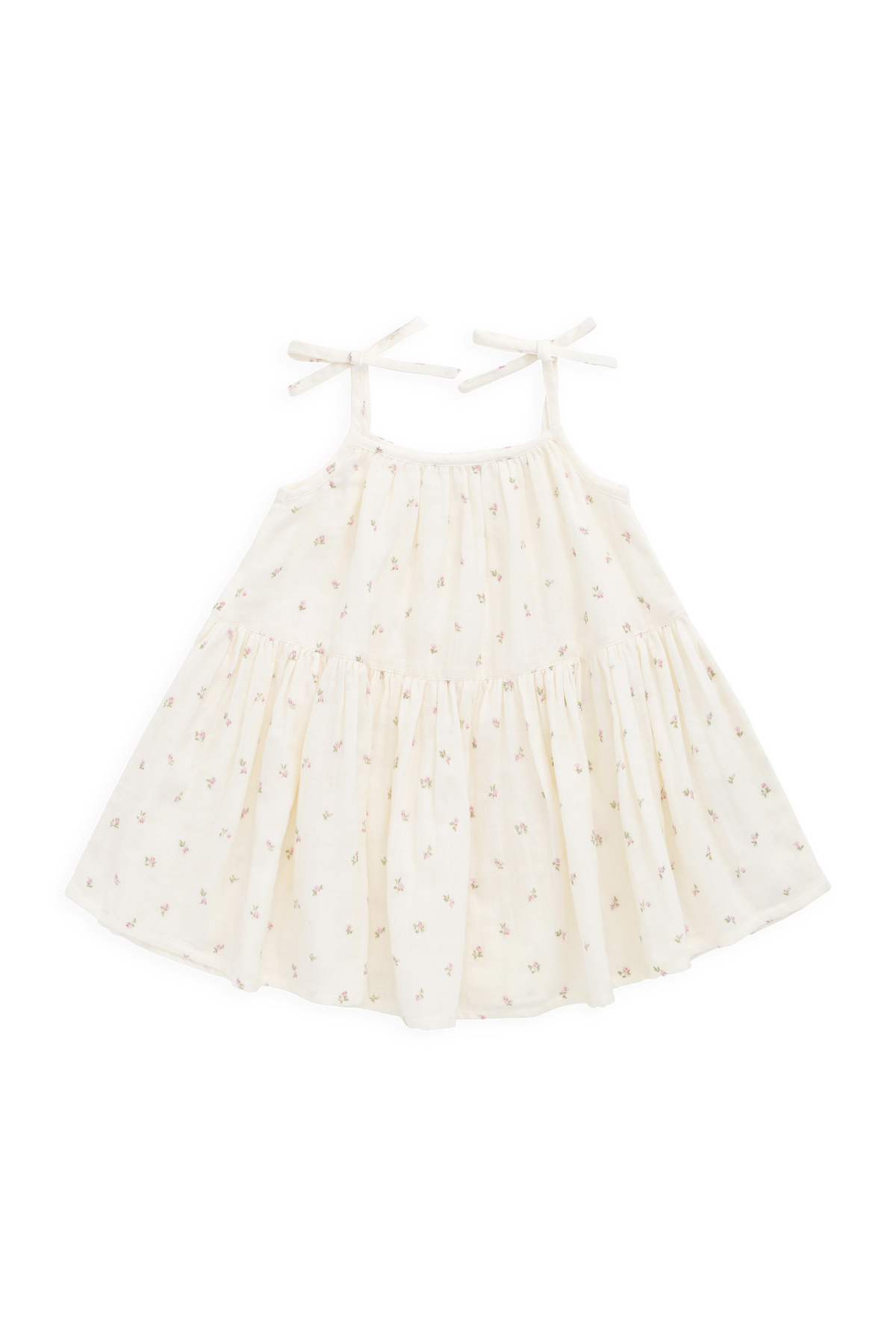 Robe en mousseline de coton biologique imprimé rose floral « Floaty Willow » à bretelles nouées pour filles