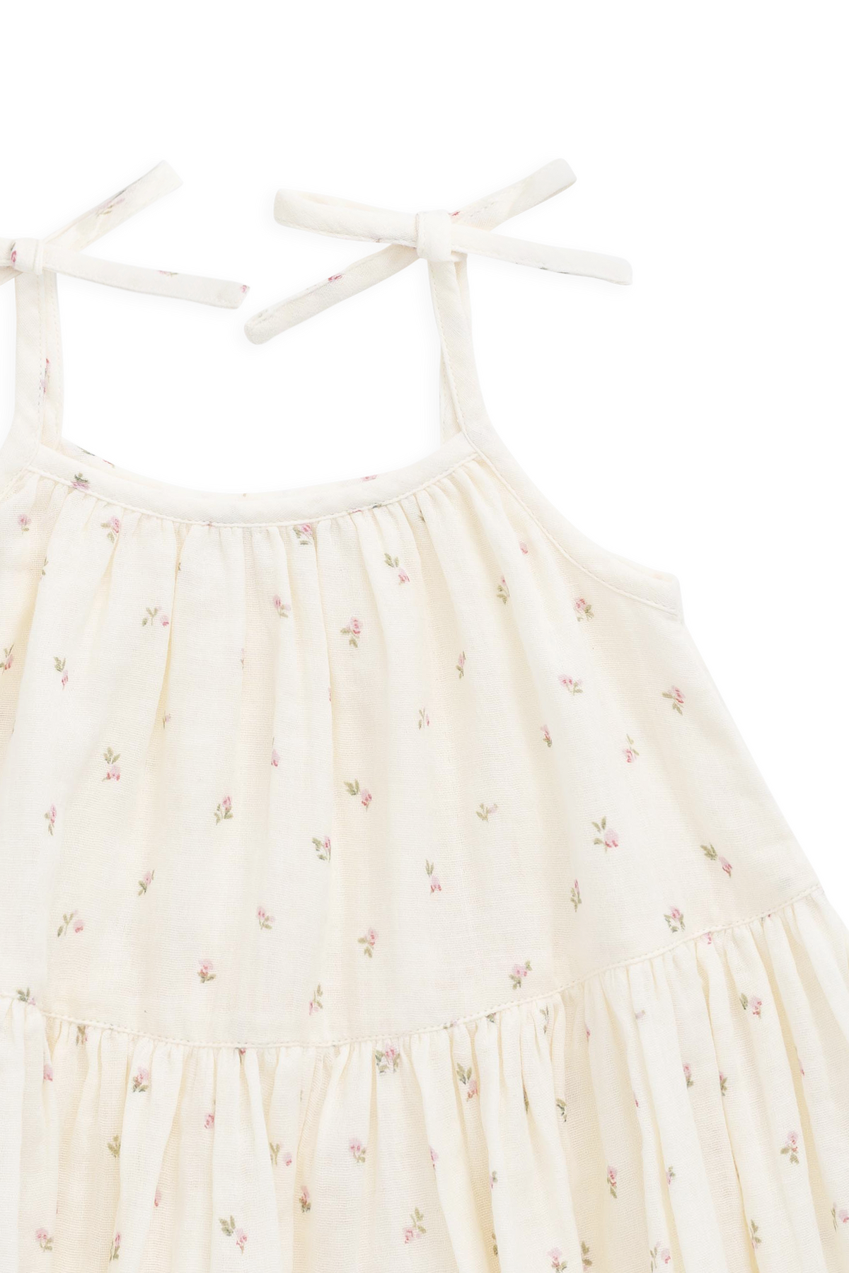 Robe en mousseline de coton biologique imprimé rose floral « Floaty Willow » à bretelles nouées pour filles
