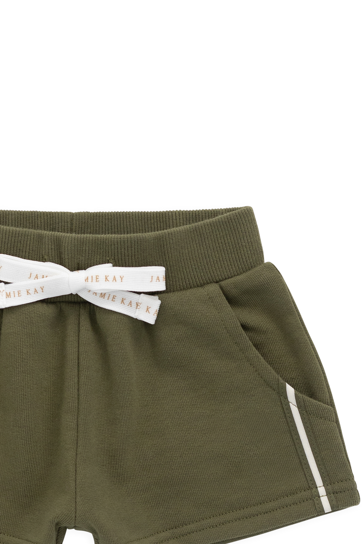 Short décontracté en coton biologique motif olive sicilienne avec taille élastique et cordon de serrage et poches latérales pour enfants