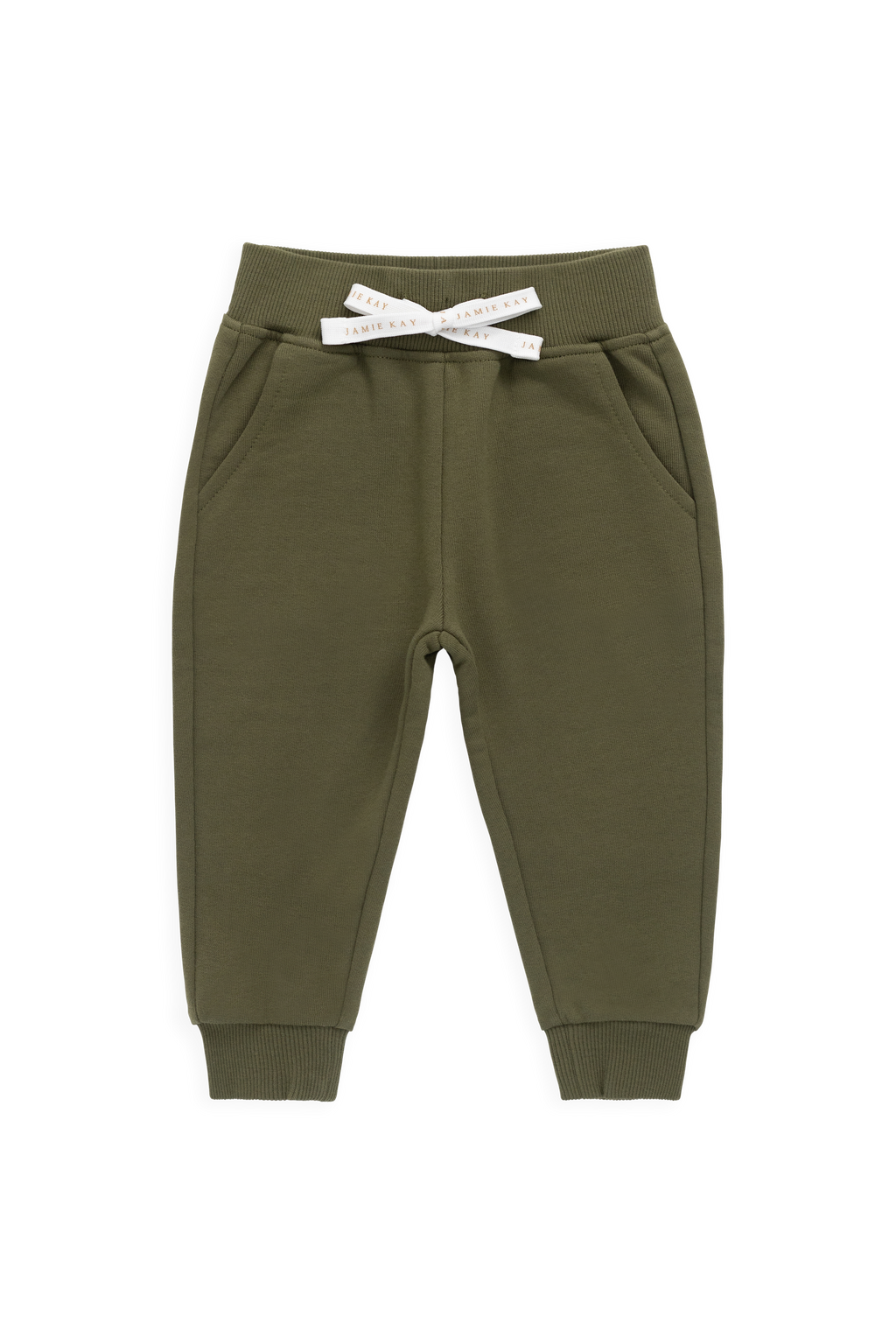 Pantalon de jogging en coton biologique Sicilian Olive décontracté avec cordon de serrage élastique à la taille pour enfants