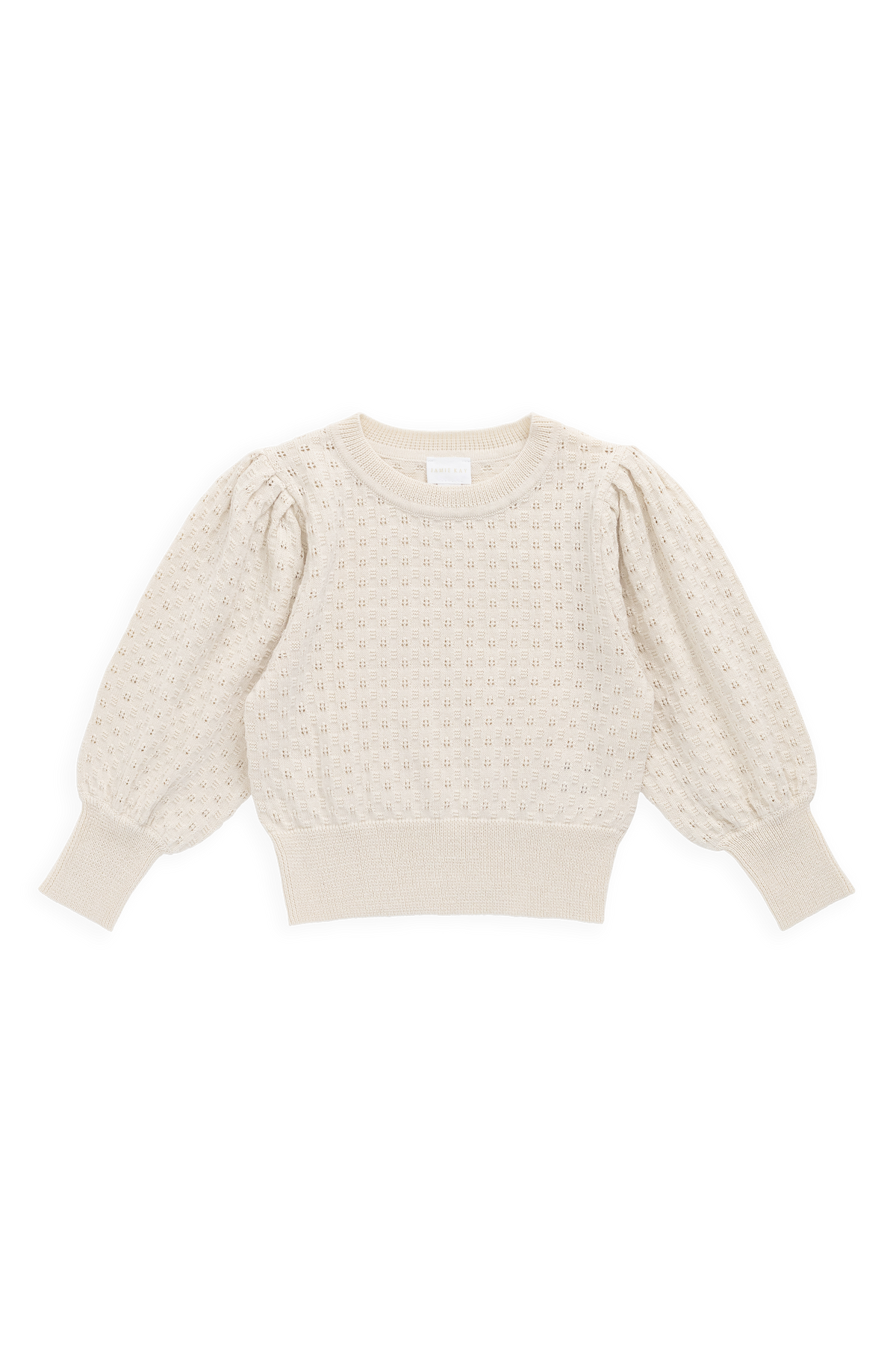 Pull en coton tricoté texturé vanille douce avec manches bouffantes pour bébés et filles, usage quotidien
