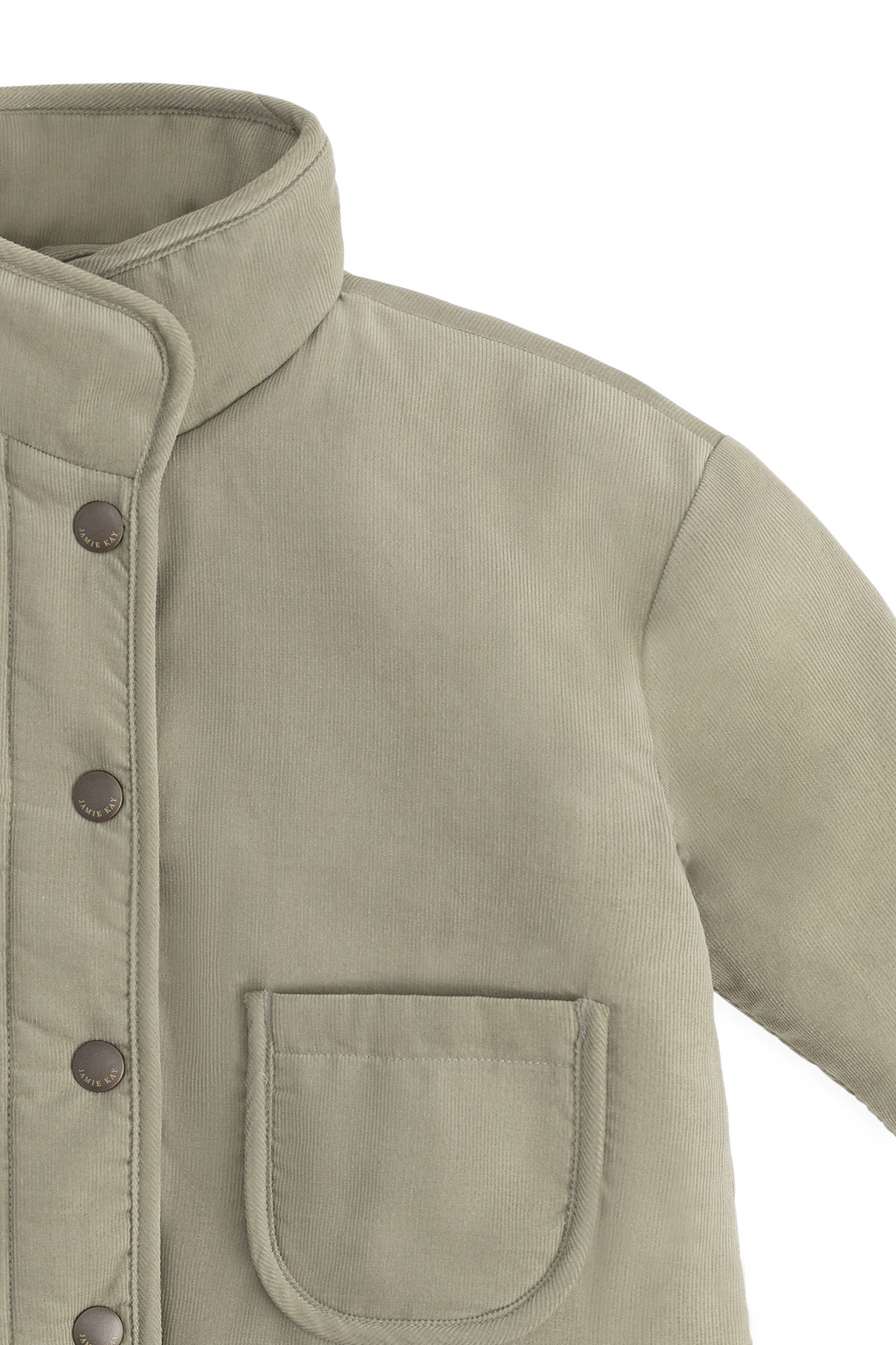 Veste en velours côtelé de coton inspirée du lichen, avec boutons-pression et poches avant pour enfants