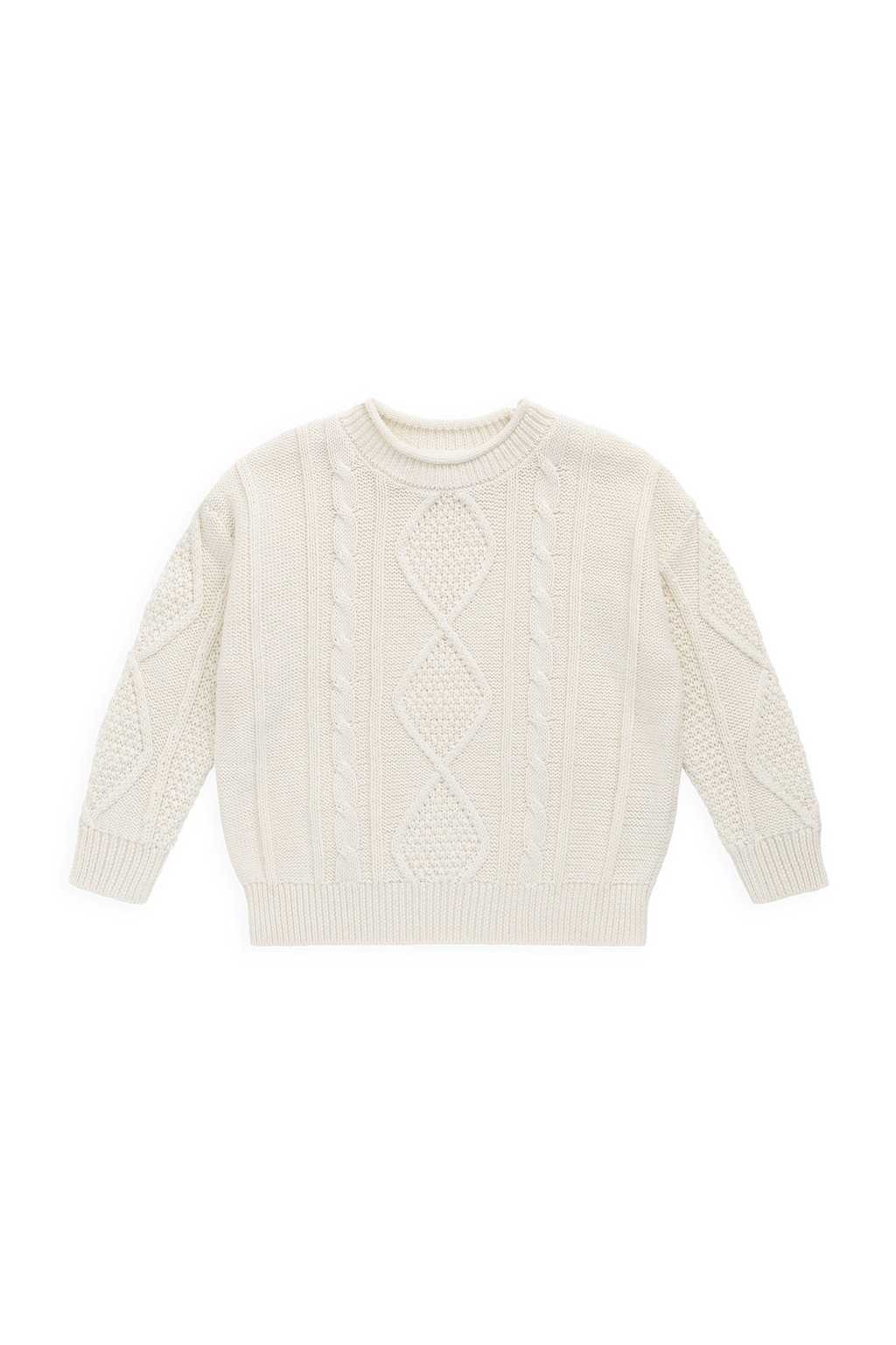 Pull en coton doux blanc nuage à torsades avec poignets côtelés pour bébé et enfant (superposition)