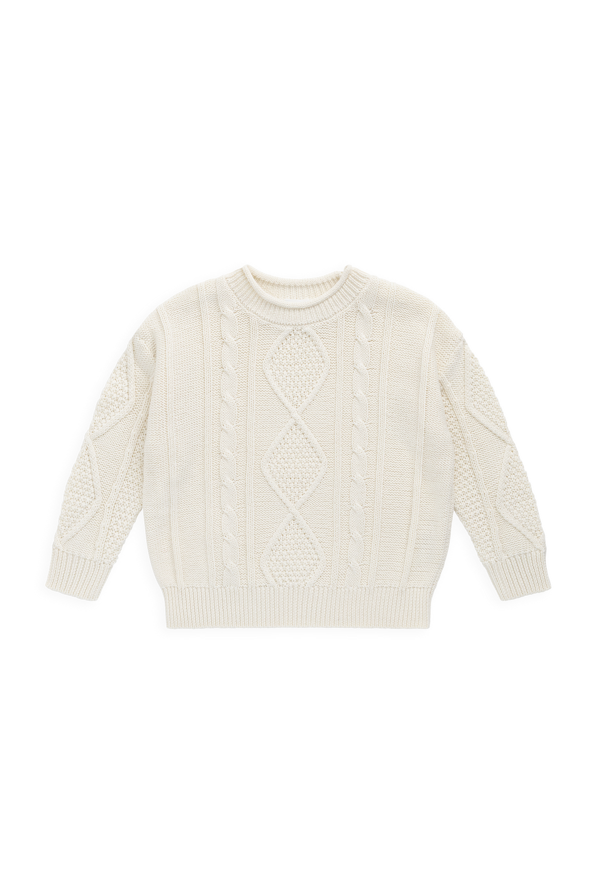 Pull en coton doux blanc nuage à torsades avec poignets côtelés pour bébé et enfant (superposition)