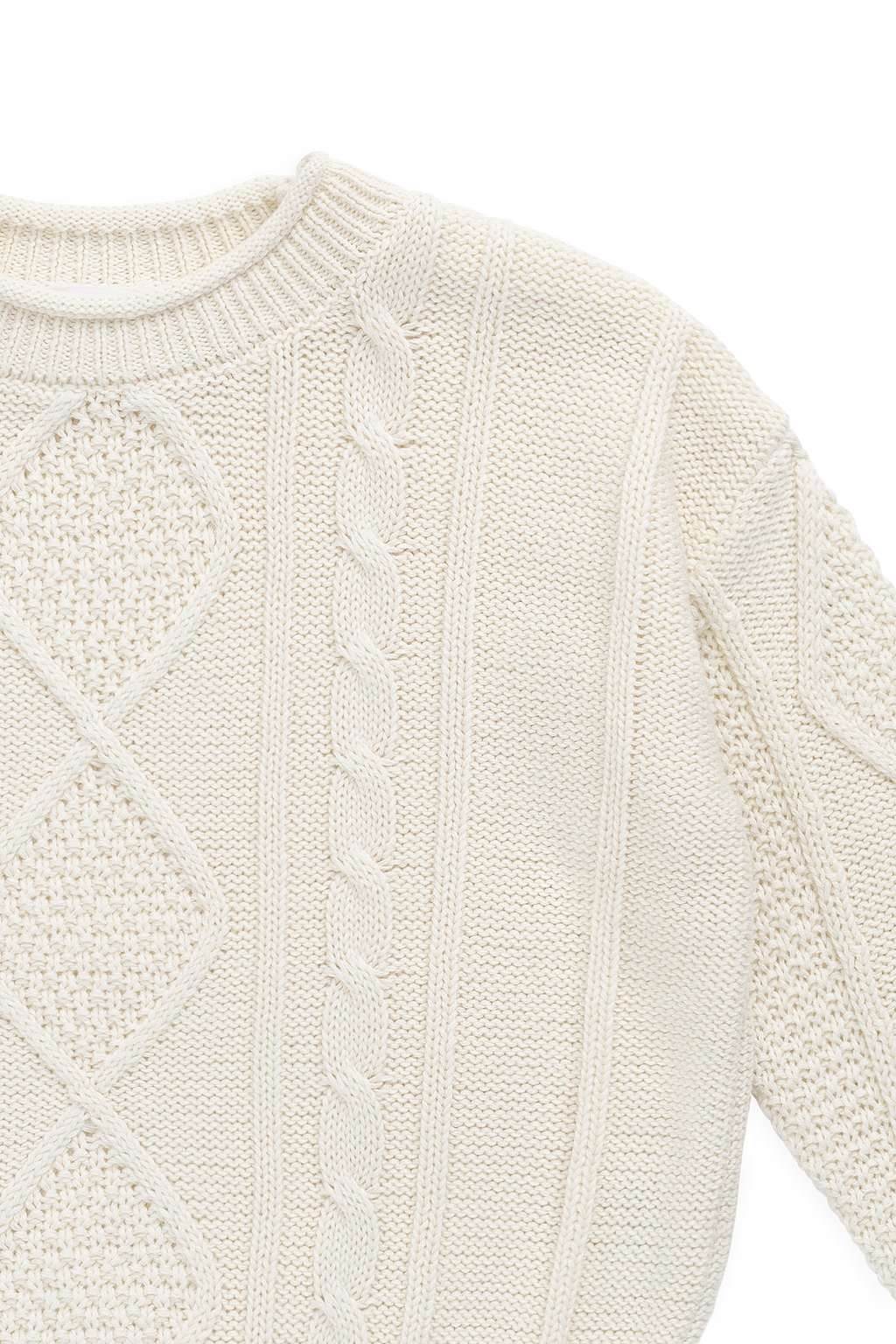 Pull en coton doux blanc nuage à torsades avec poignets côtelés pour bébé et enfant (superposition)