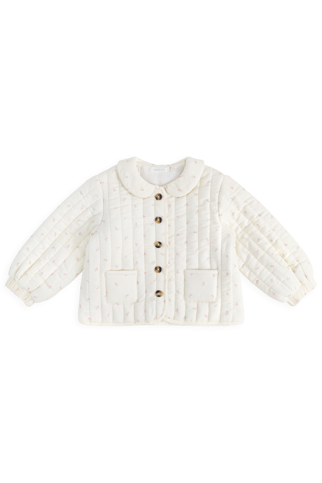 Veste matelassée en coton biologique rose et florale avec col claudine pour filles