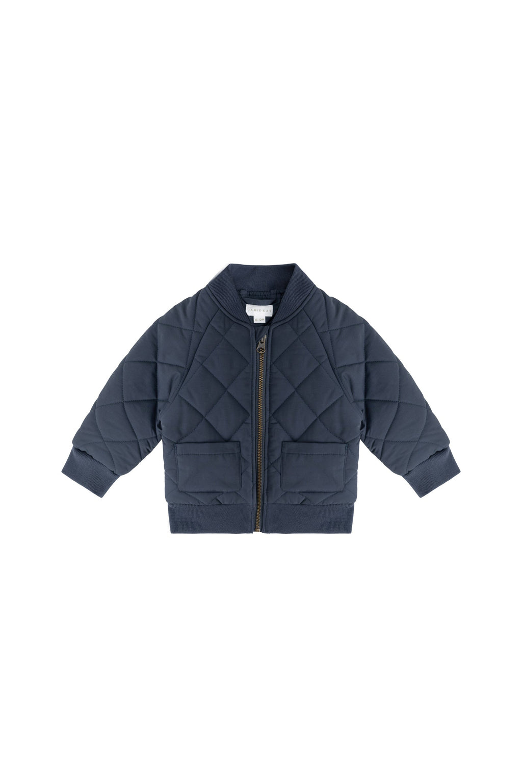 Veste matelassée en losanges en nylon-coton recyclé marine avec fermeture éclair pour enfant, idéale pour les activités de plein air