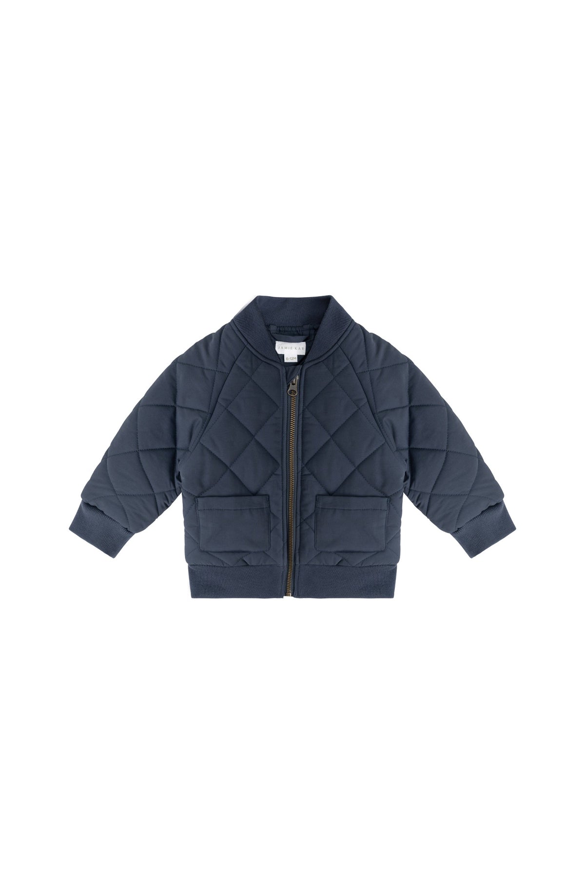 Veste matelassée en losanges en nylon-coton recyclé marine avec fermeture éclair pour enfant, idéale pour les activités de plein air