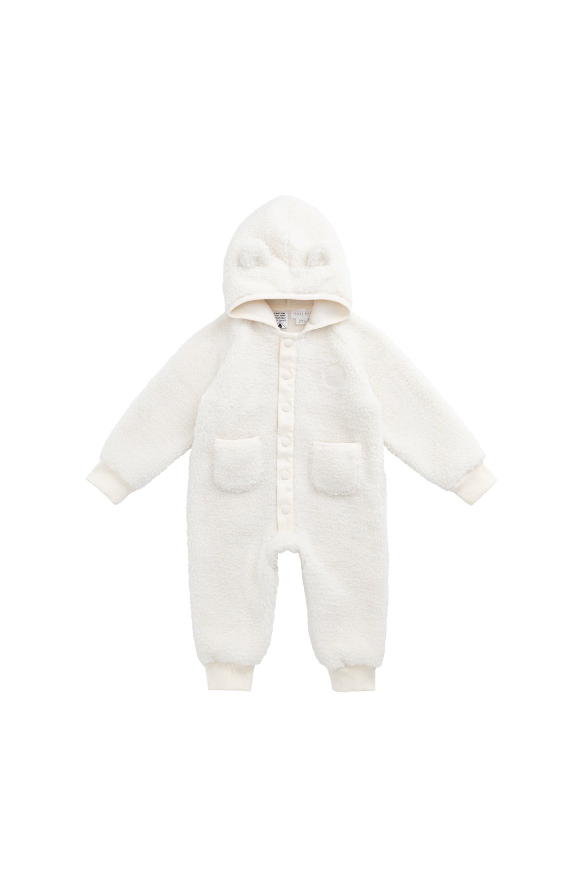 Combinaison molletonnée une pièce douillette en sherpa recyclé avec oreilles d'ours et boutons-pression pour bébé et tout-petit
