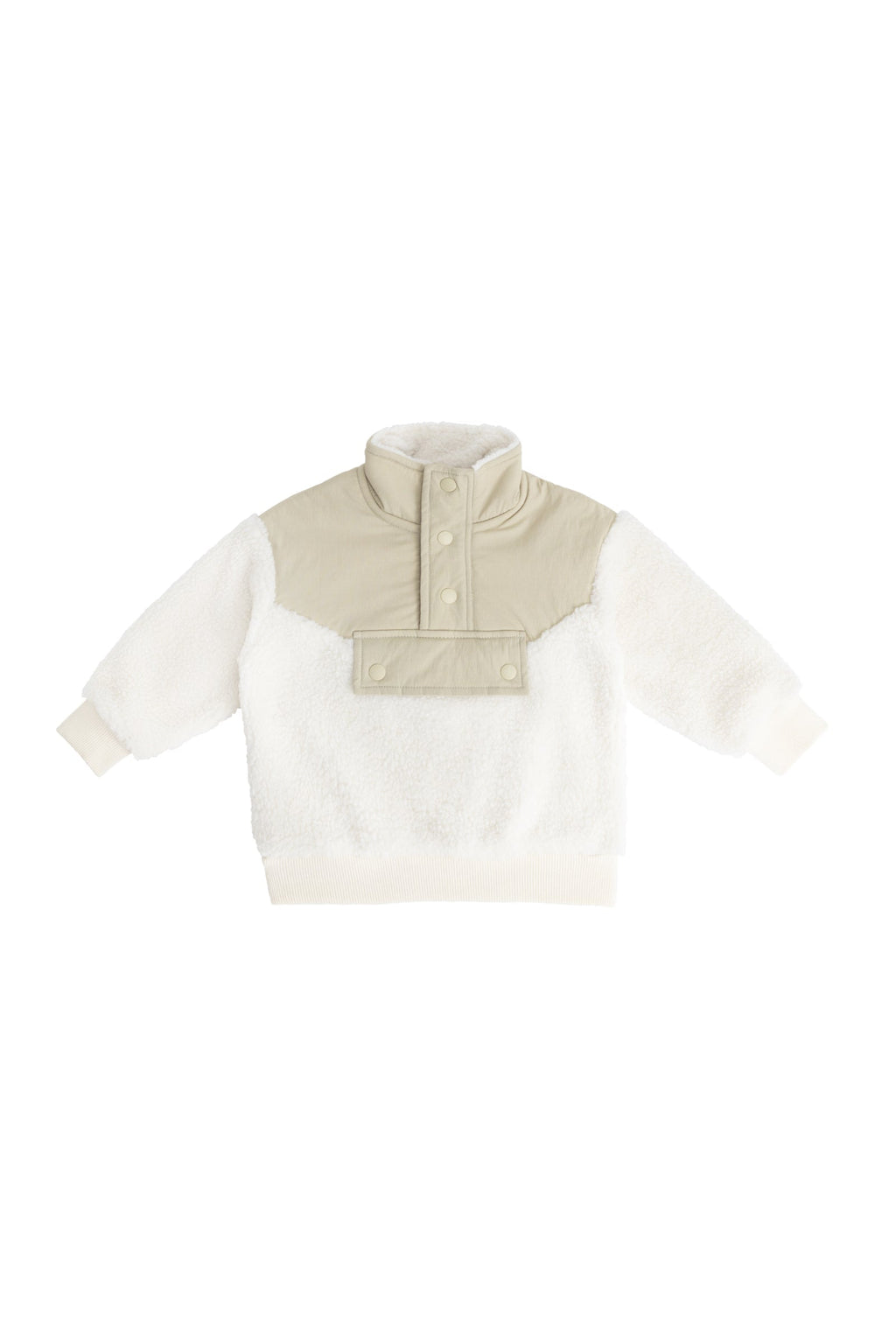Polaire sherpa douillette blanc naturel pour enfants avec col pressionné et empiècement poitrine marron sable