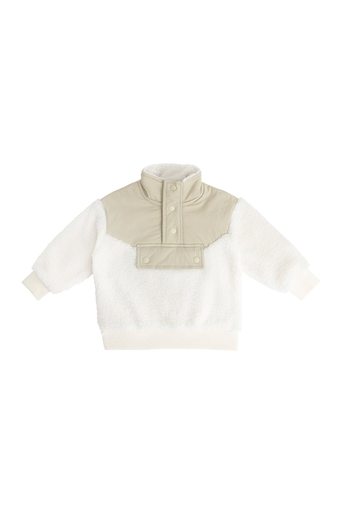 Polaire sherpa douillette blanc naturel pour enfants avec col pressionné et empiècement poitrine marron sable