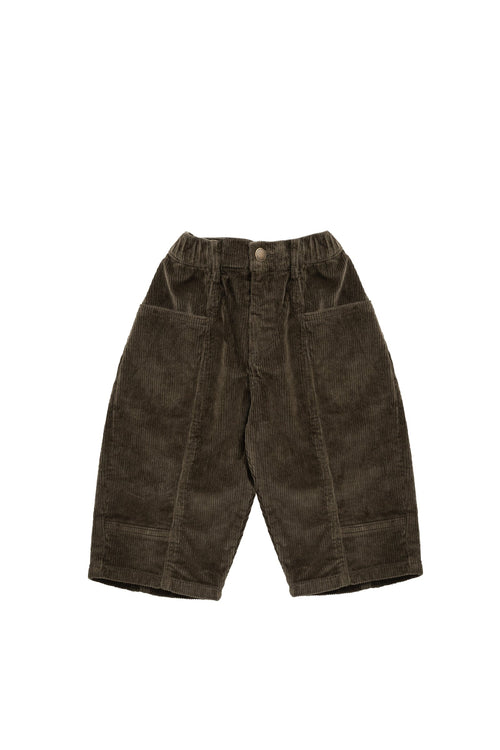 Pantalon décontracté en velours côtelé de coton-élasthanne marron terreux avec taille élastique et poches avant pour enfants