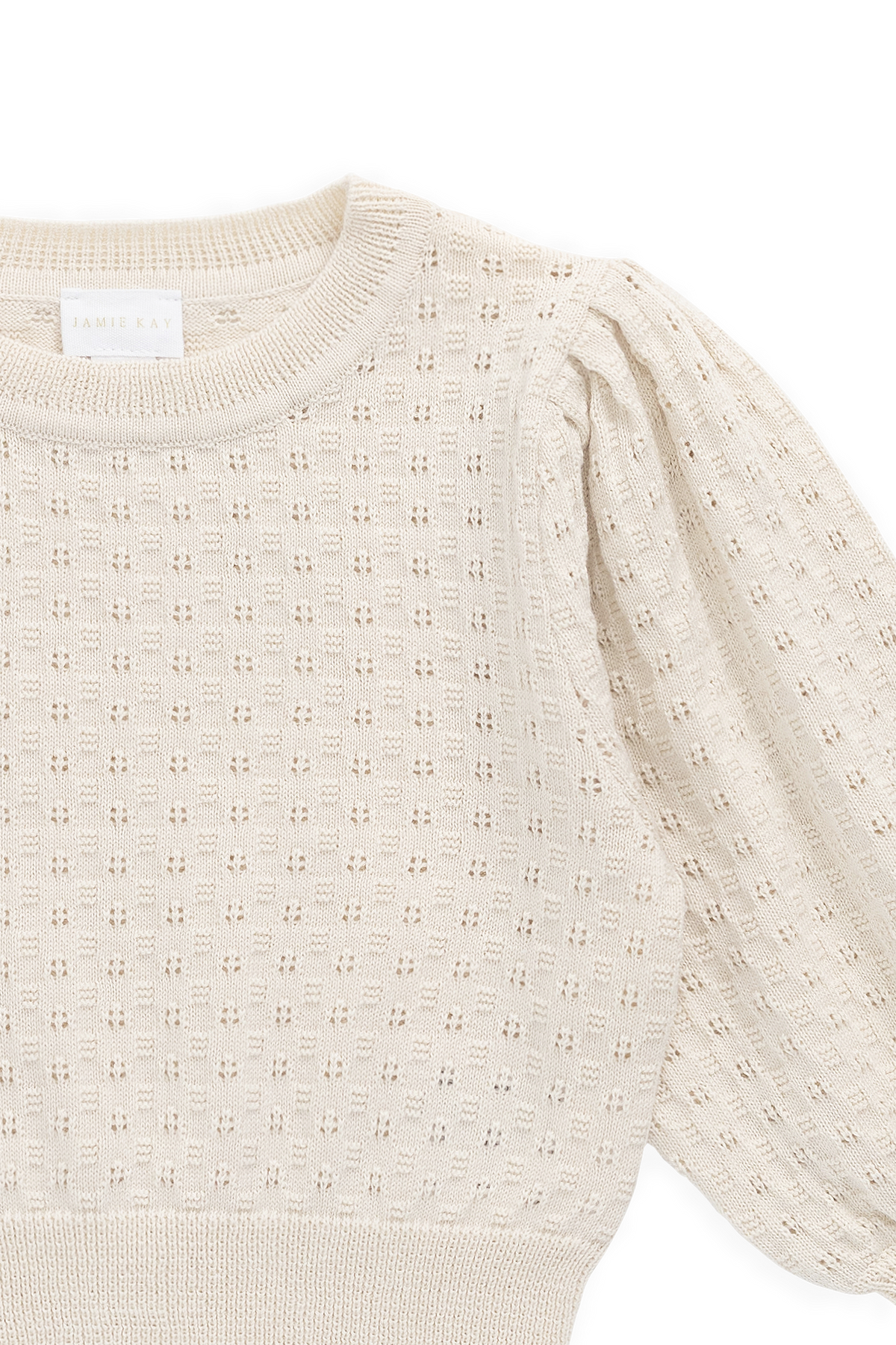Pull en coton tricoté texturé vanille douce avec manches bouffantes pour bébés et filles, usage quotidien