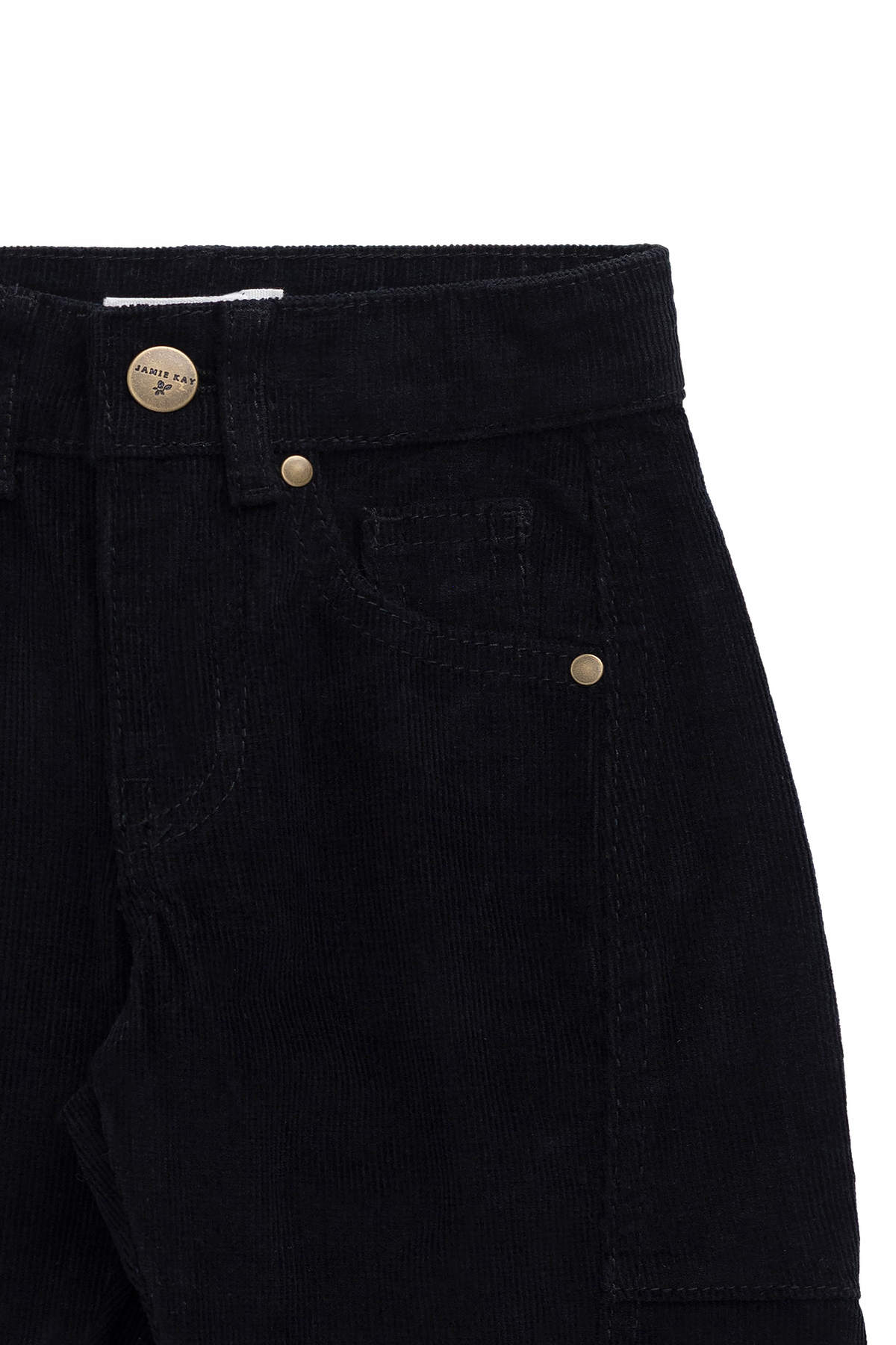 Pantalon classique en velours côtelé ébène coton-élasthanne avec taille élastiquée et poches fonctionnelles pour enfants