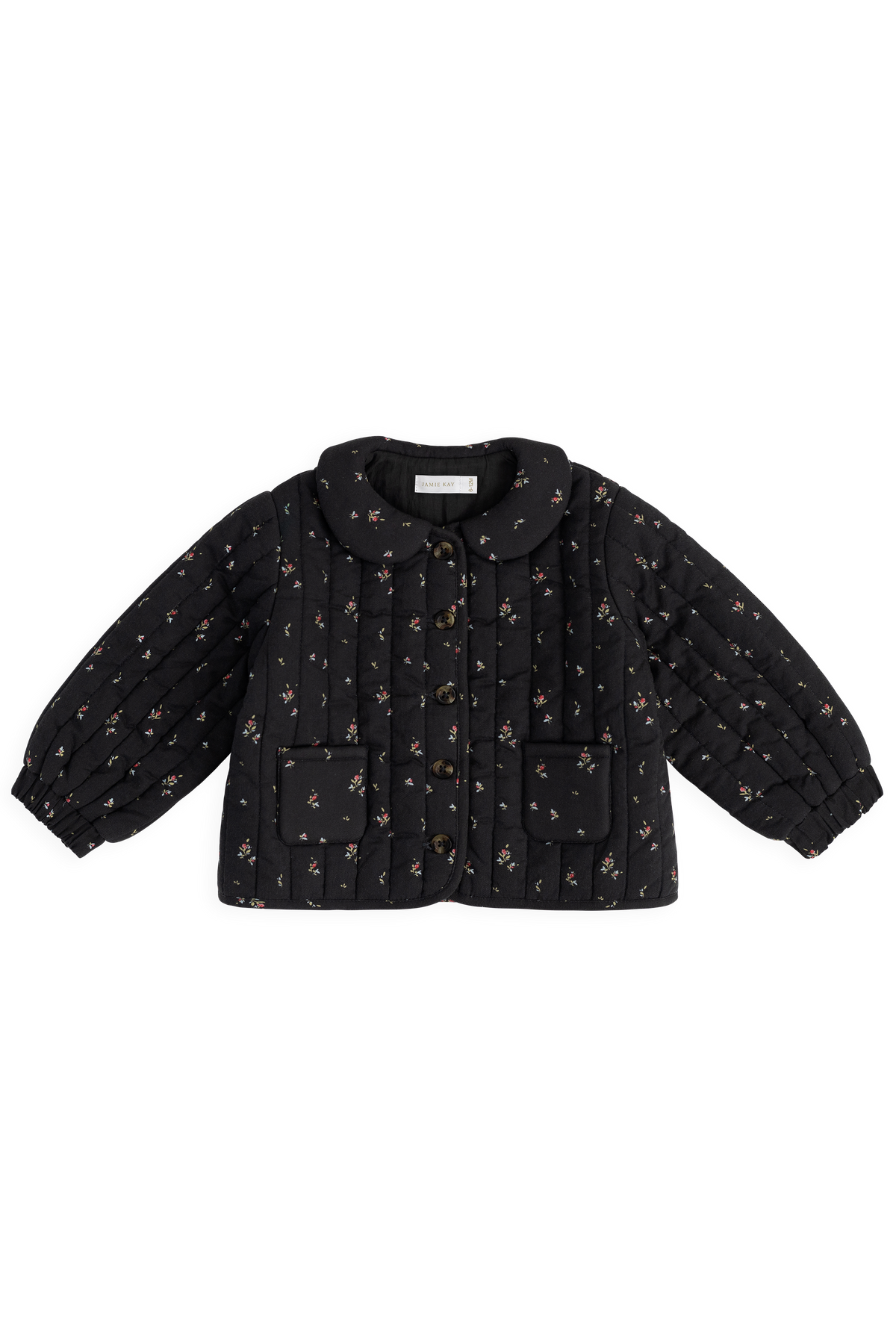 Veste matelassée en coton biologique à imprimé floral avec col claudine et poches avant pour fille